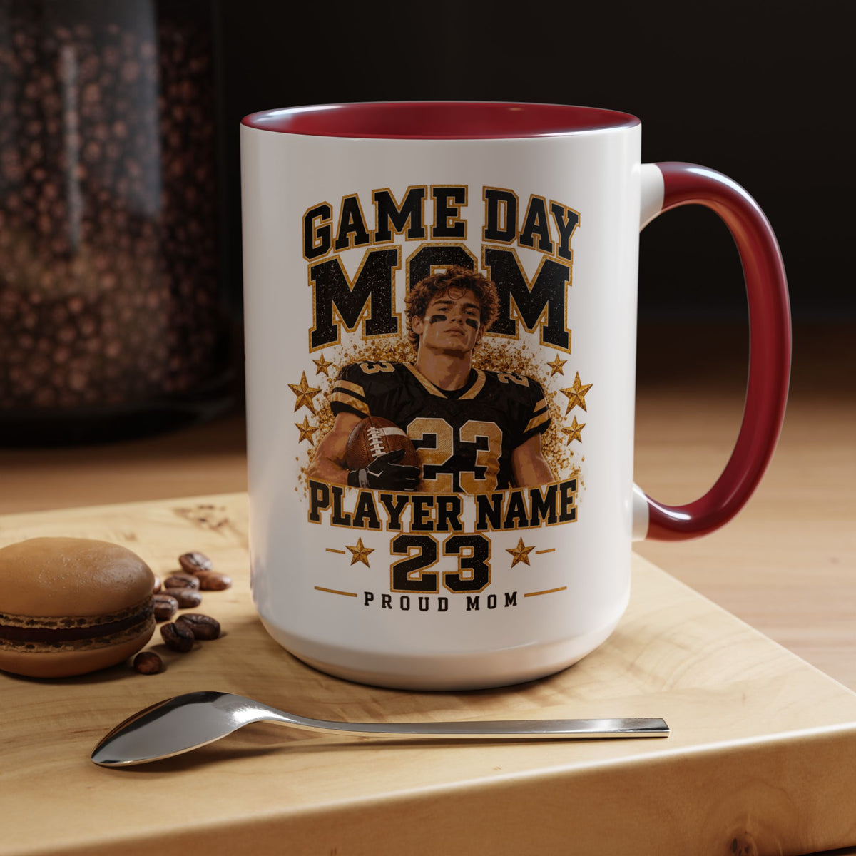Personalized Game Day Mom Photo Mug – Custom Football Player Name & Number