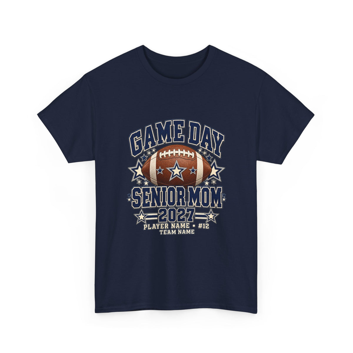 Personalized Game Day Senior Mom Shirt — Navy Silver Custom Year
