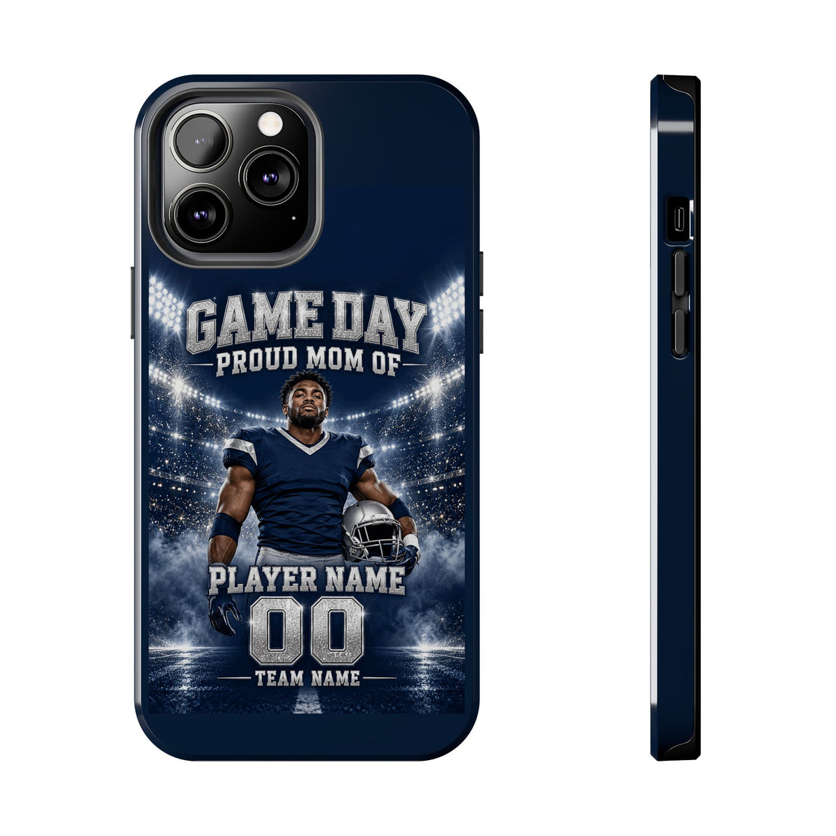 Personalized Game Day Proud Mom Photo Phone Case – Navy & Silver
