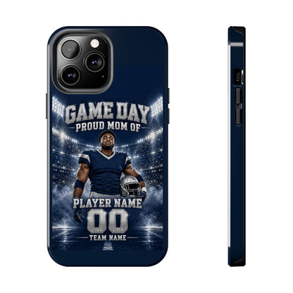 Personalized Game Day Proud Mom Photo Phone Case – Navy & Silver