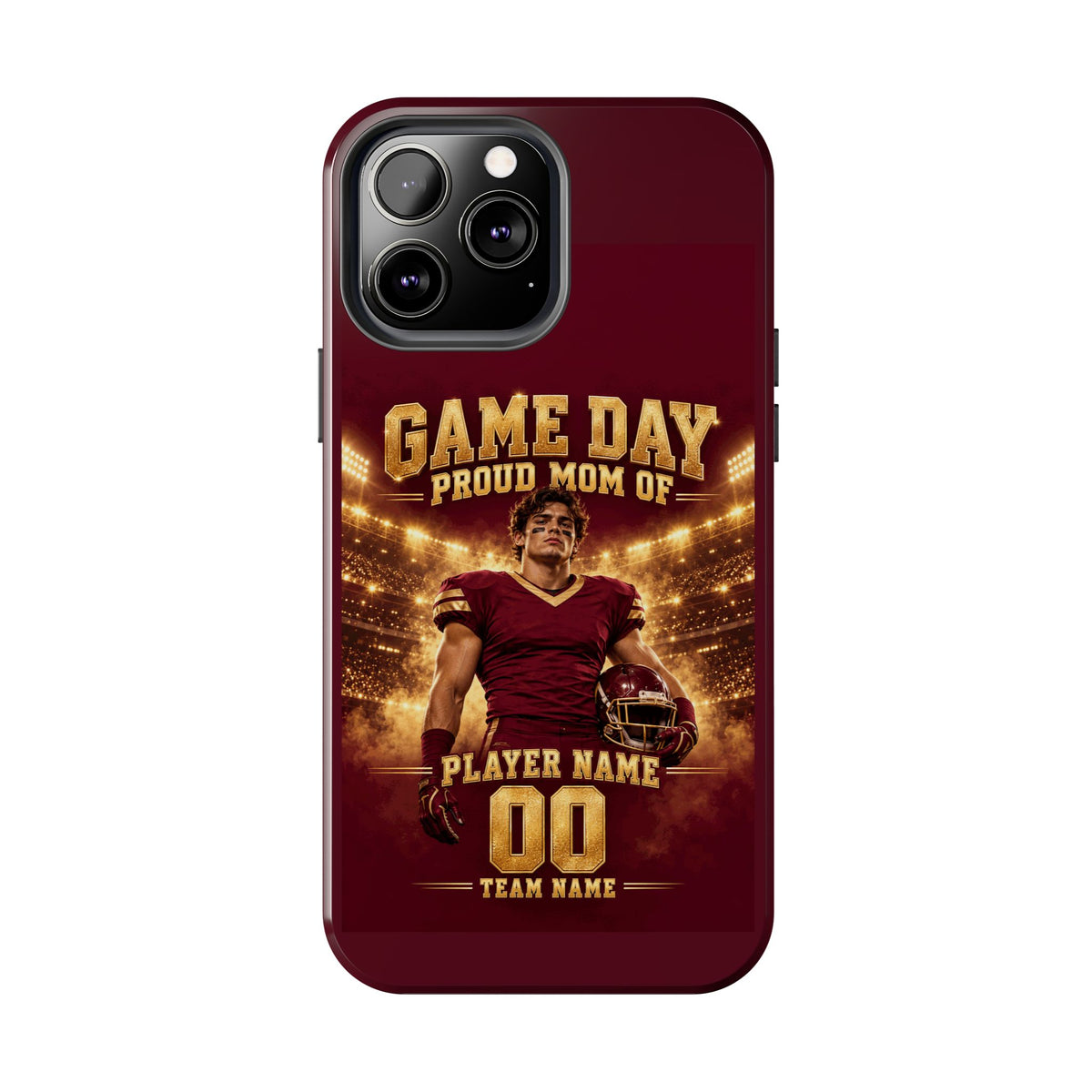 Personalized Game Day Proud Mom Photo Phone Case – Burgundy & Gold