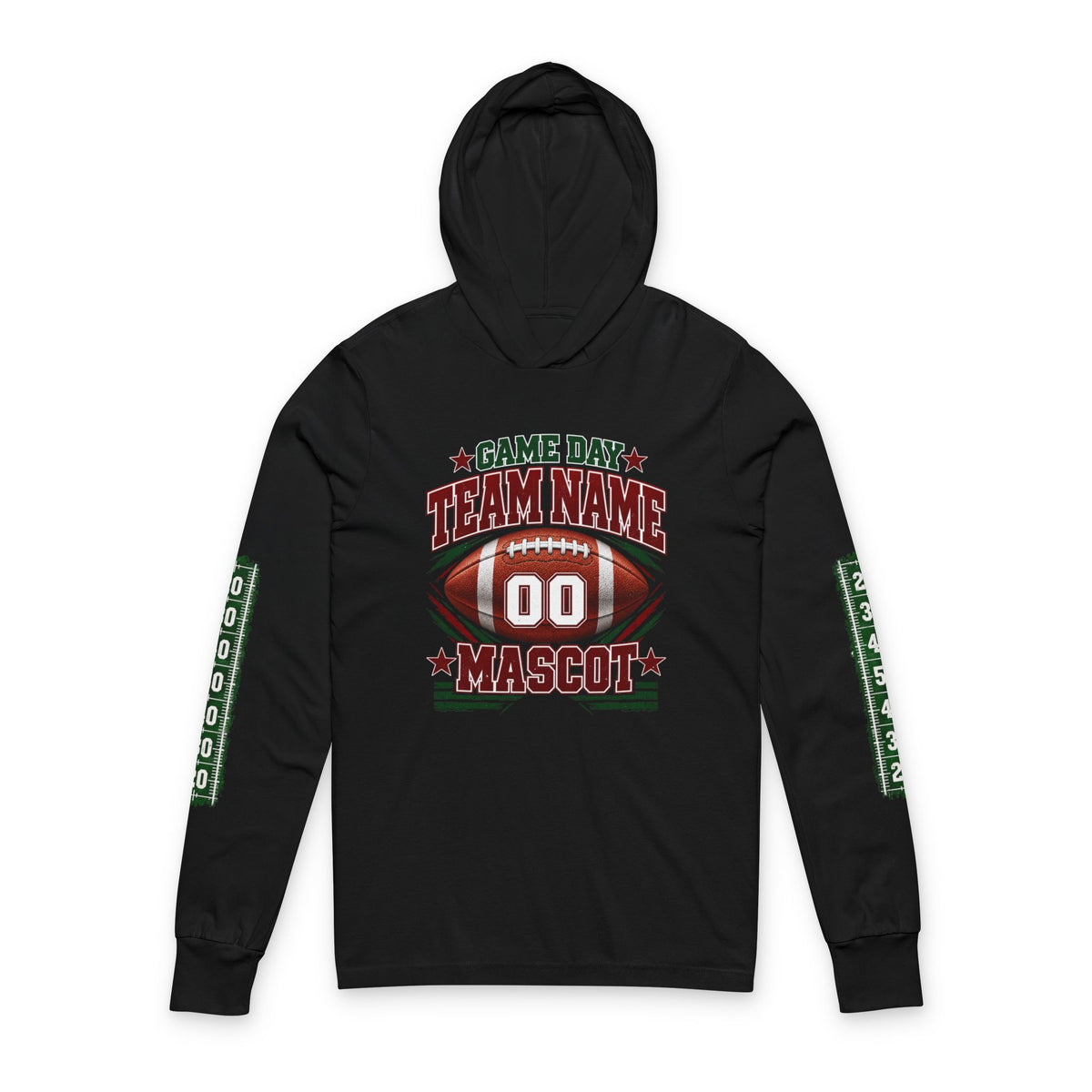 Game Day Football Hoodie Tee — Custom Team Name & Mascot (Number 00)