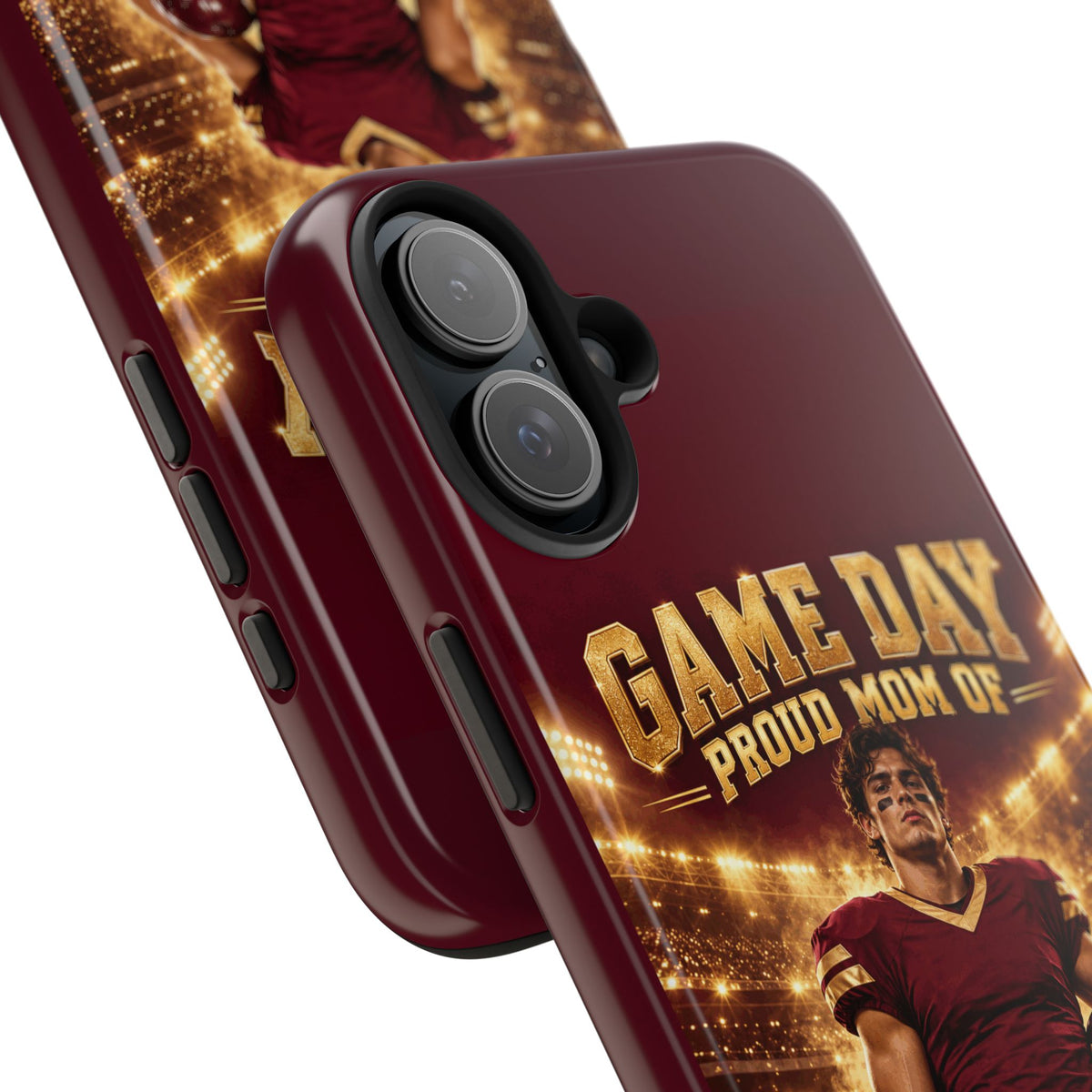 Personalized Game Day Proud Mom Photo Phone Case – Burgundy & Gold