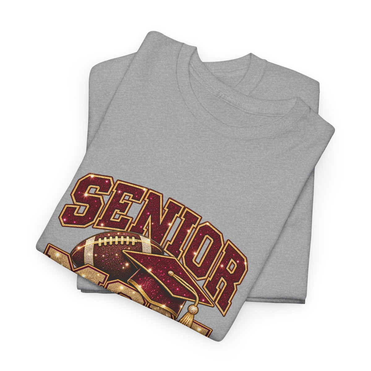 Personalized Senior Mom 2027 Football Shirt – Burgundy Gold Graduation Cap, Custom Player Name Number & Team