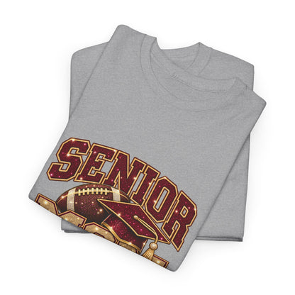 Personalized Senior Mom 2027 Football Shirt – Burgundy Gold Graduation Cap, Custom Player Name Number & Team