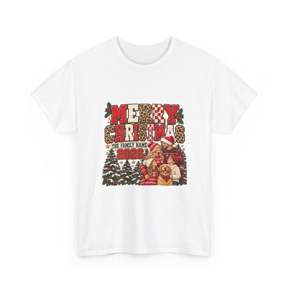 Personalized Merry Christmas Family Photo Shirt — Leopard & Printed Glitter