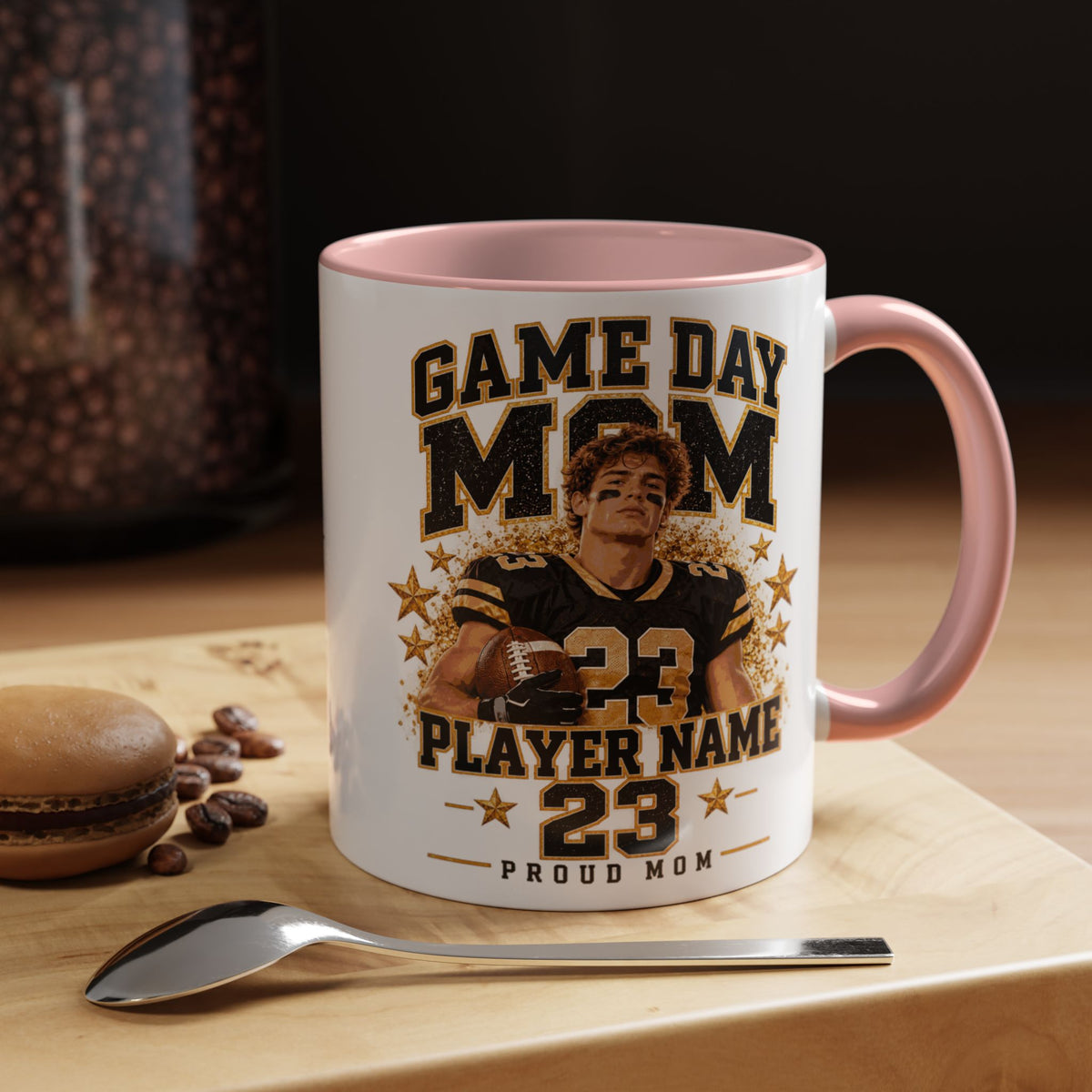 Personalized Game Day Mom Photo Mug – Custom Football Player Name & Number