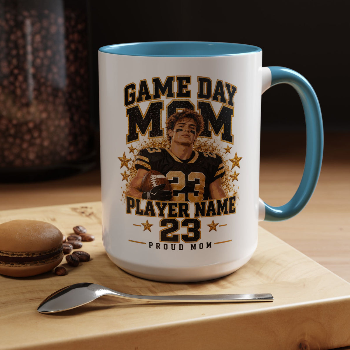 Personalized Game Day Mom Photo Mug – Custom Football Player Name & Number