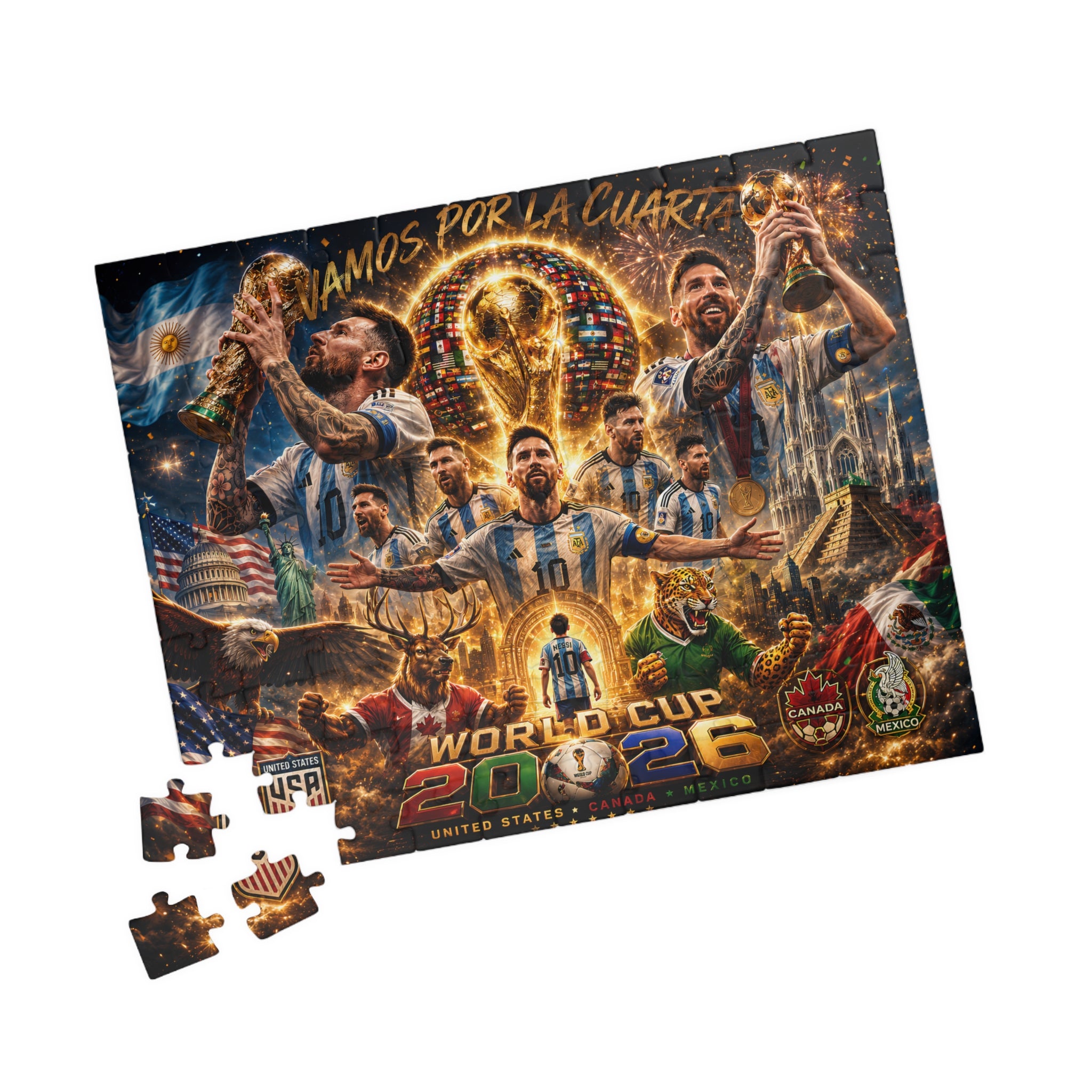Argentina World Cup 2026 Soccer Puzzle – "Vamos por la Cuarta" (110–1014 pcs)