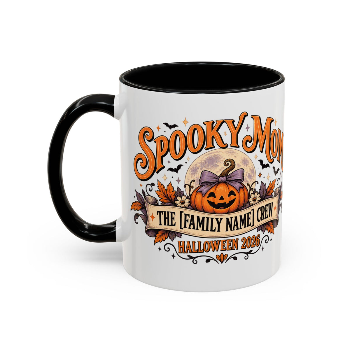 Personalized Spooky Mom Halloween Mug, Custom Family Name Coffee Cup, Halloween Mom Gift, Pumpkin Mug, Fall Gift for Mom