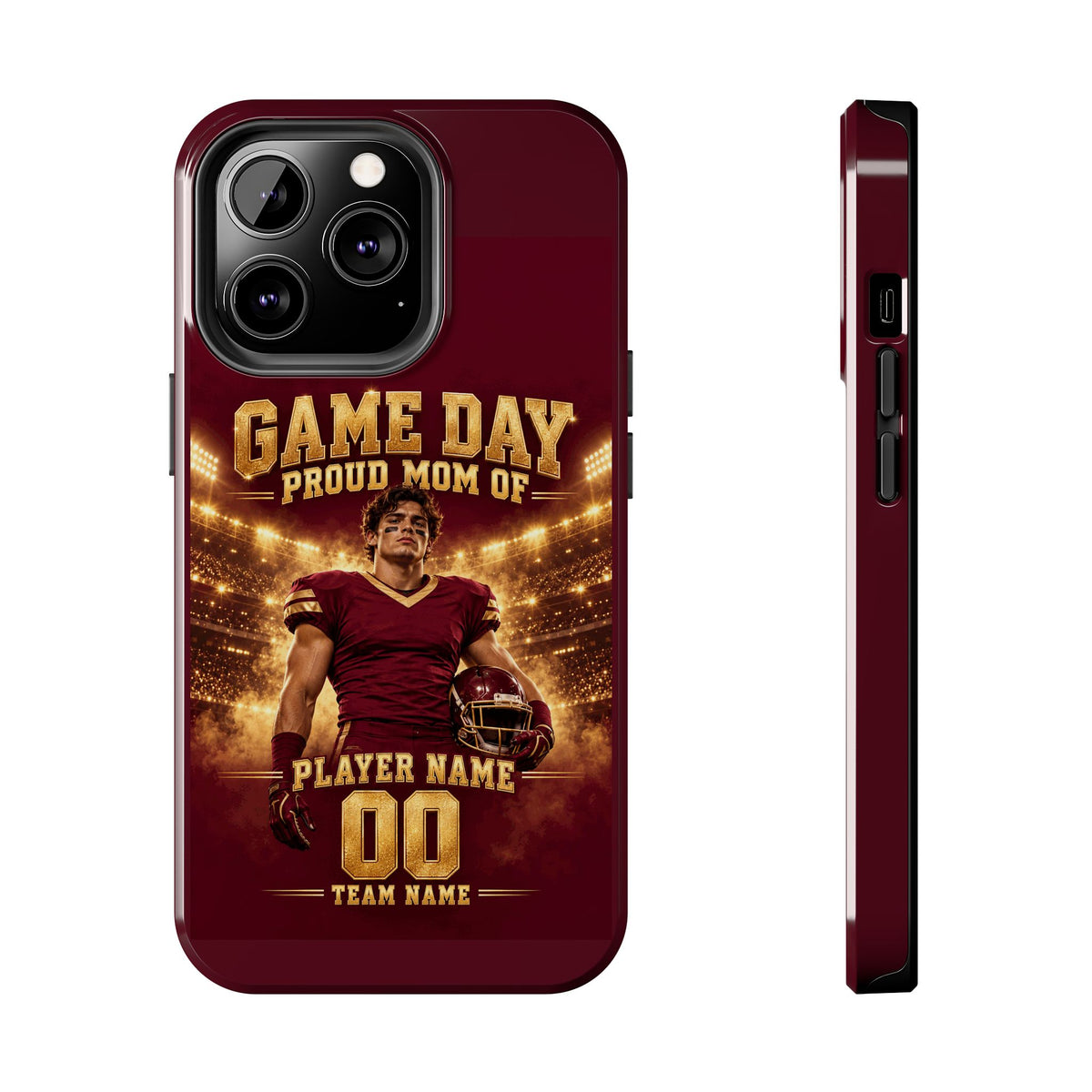 Personalized Game Day Proud Mom Photo Phone Case – Burgundy & Gold