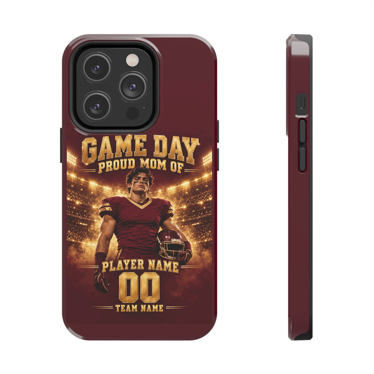 Personalized Game Day Proud Mom Photo Phone Case – Burgundy & Gold