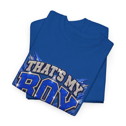 Personalized That's My Boy Football Mom Shirt – Blue Silver, Proud Mom of, Custom Player Name Number & Team