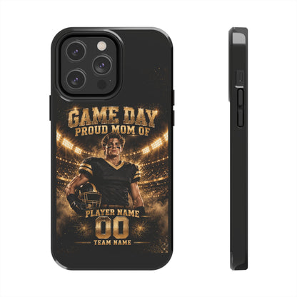 Personalized Game Day Proud Mom Photo Phone Case – Black & Gold