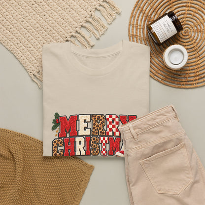 Personalized Merry Christmas Family Photo Shirt — Leopard & Printed Glitter