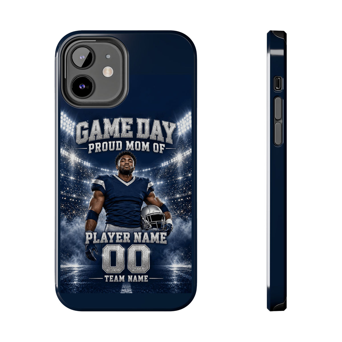 Personalized Game Day Proud Mom Photo Phone Case – Navy & Silver
