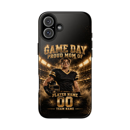 Personalized Game Day Proud Mom Photo Phone Case – Black & Gold