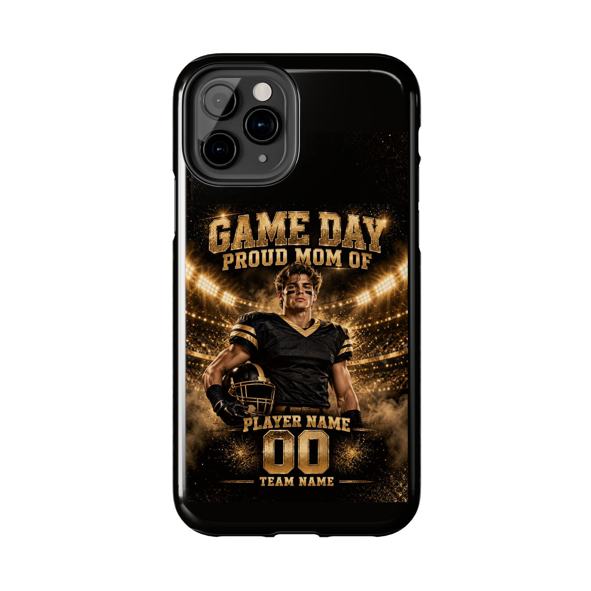 Personalized Game Day Proud Mom Photo Phone Case – Black & Gold