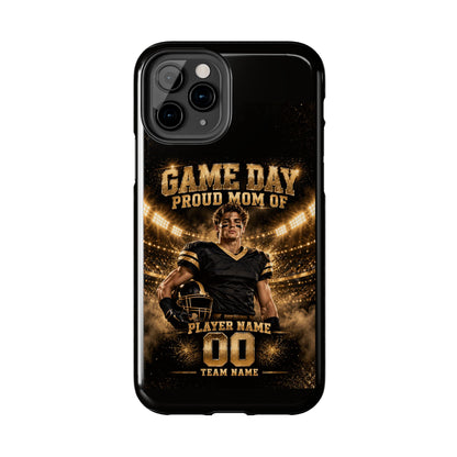 Personalized Game Day Proud Mom Photo Phone Case – Black & Gold