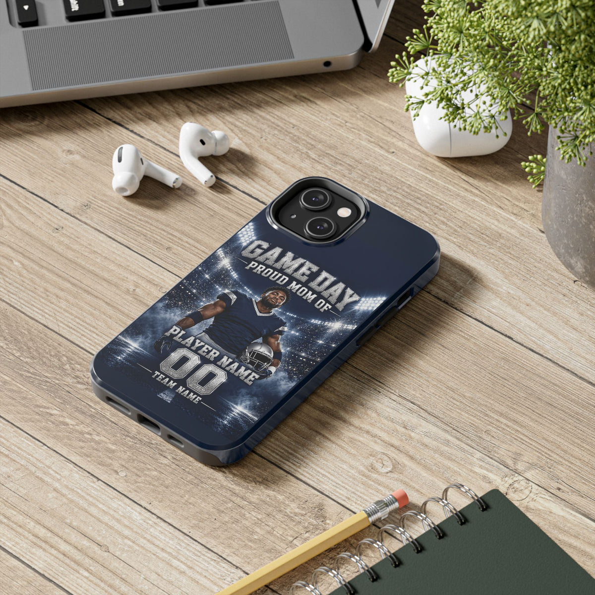Personalized Game Day Proud Mom Photo Phone Case – Navy & Silver