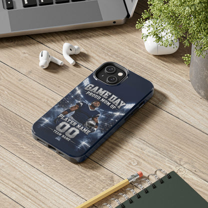 Personalized Game Day Proud Mom Photo Phone Case – Navy & Silver