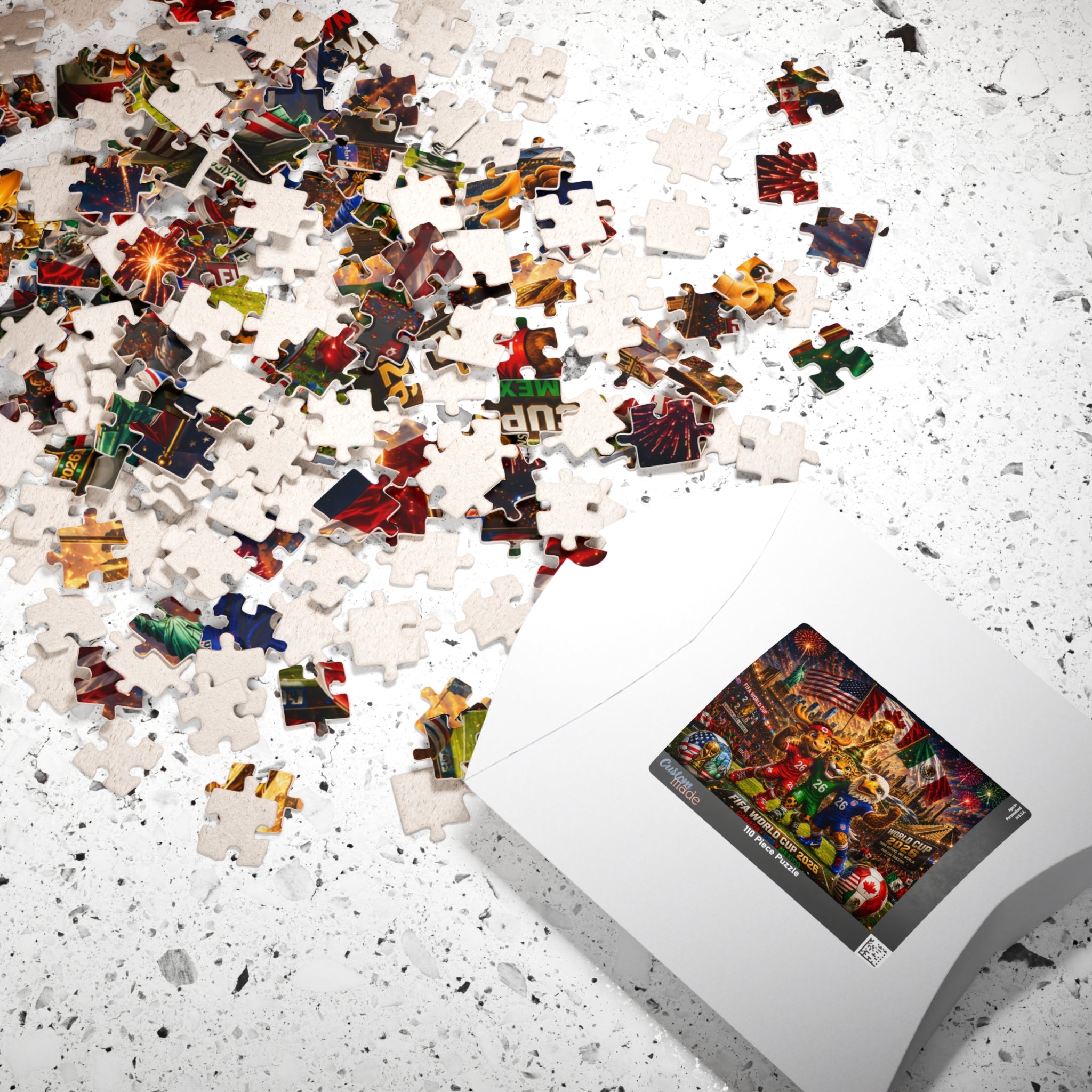 FIFA World Cup 2026 Soccer Mascot Jigsaw Puzzle — Canada USA Mexico Stadium Scene (110/252/520/1014 pcs)