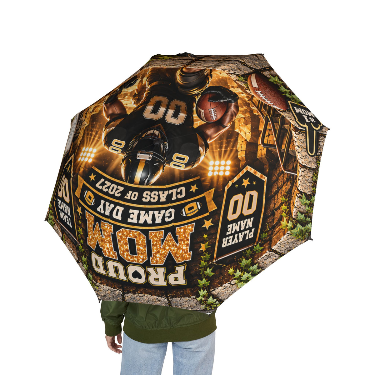 Personalized Football Mom Umbrella – Custom Player Name Number & Team Colors – Proud Mom Game Day Gift