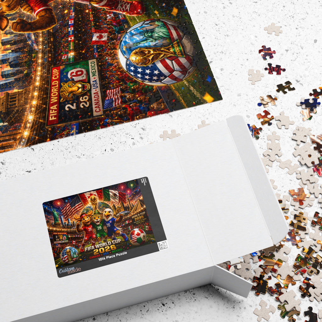 FIFA World Cup 2026 Soccer Mascot Jigsaw Puzzle — Canada USA Mexico Stadium Scene (110/252/520/1014 pcs)