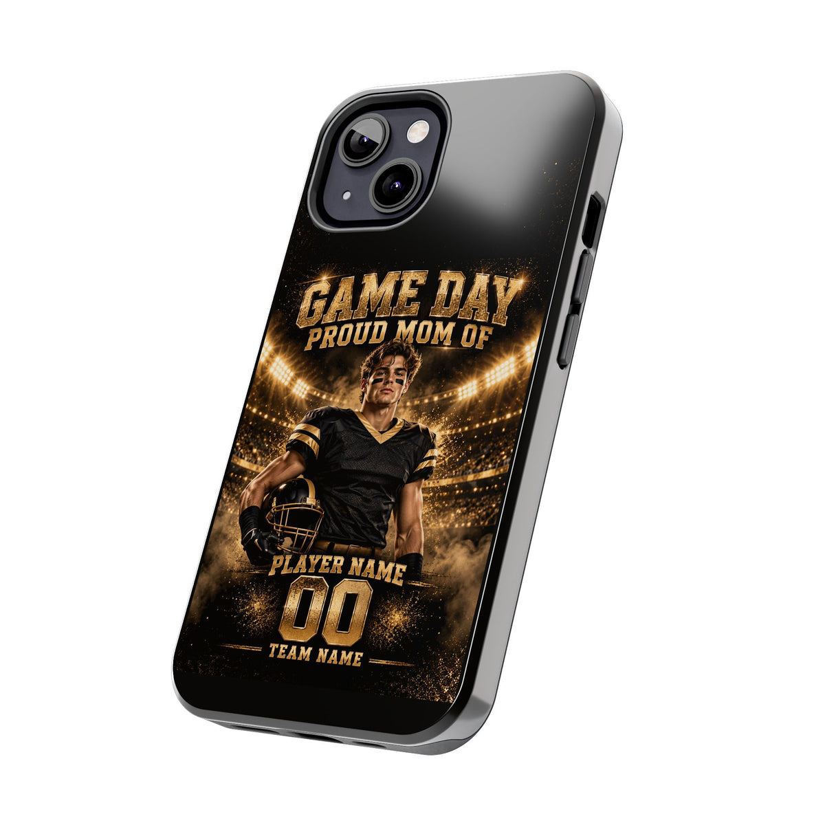 Personalized Game Day Proud Mom Photo Phone Case – Black & Gold