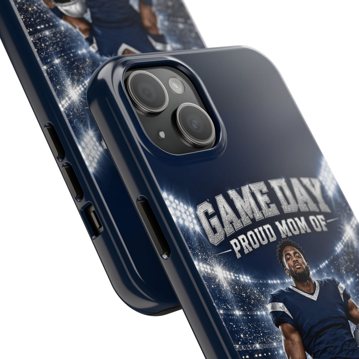 Personalized Game Day Proud Mom Photo Phone Case – Navy & Silver