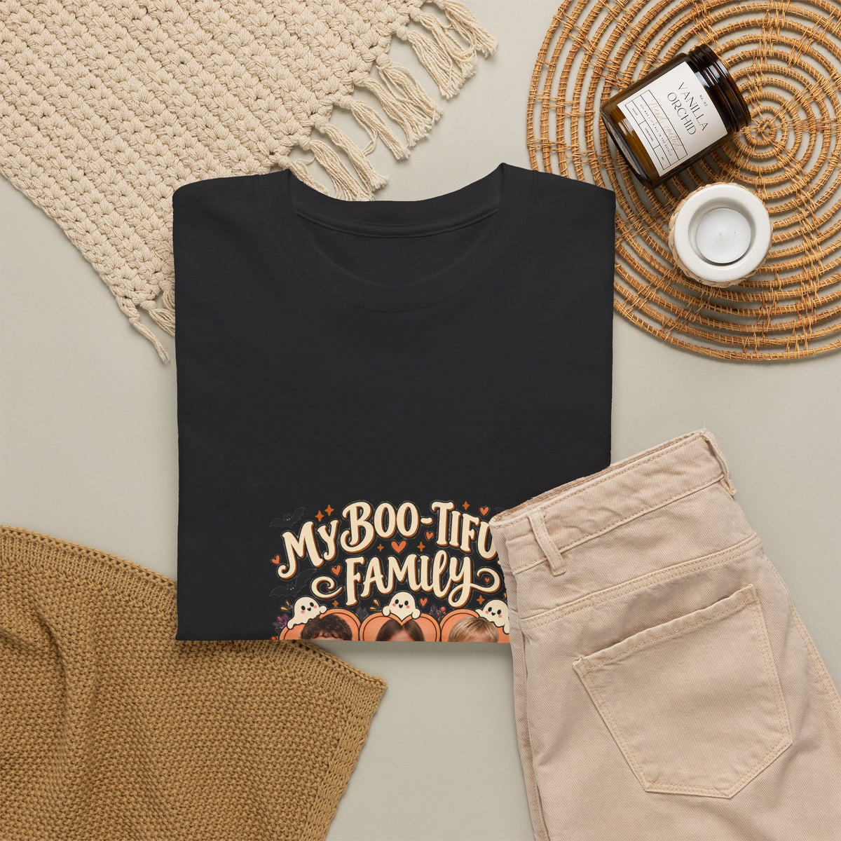 MY BOO-TIFUL FAMILY – Personalized Halloween Mom Photo T-Shirt – 3 Kids Photos & Names