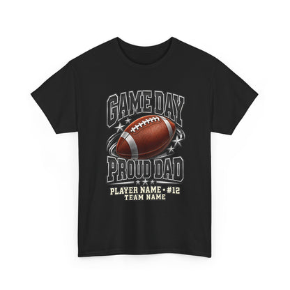 Personalized Game Day Proud Dad Shirt — Black Silver Football