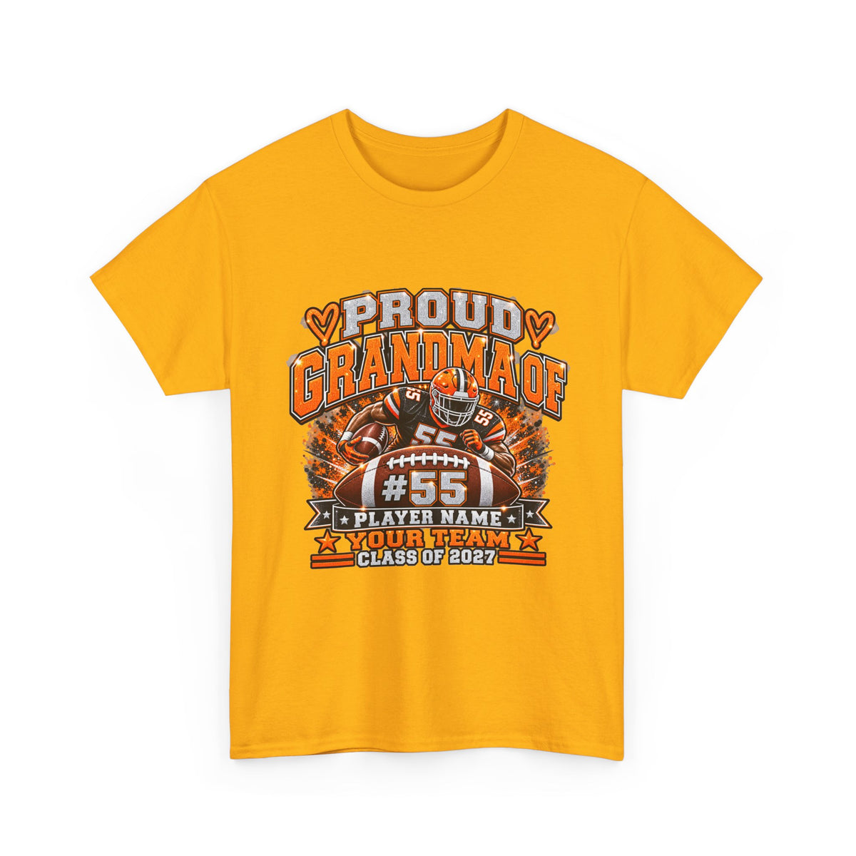 Personalized Football Grandma Shirt  Custom Player Photo, Name & Number, Glitter Effect Proud Grandma Game Day Tee