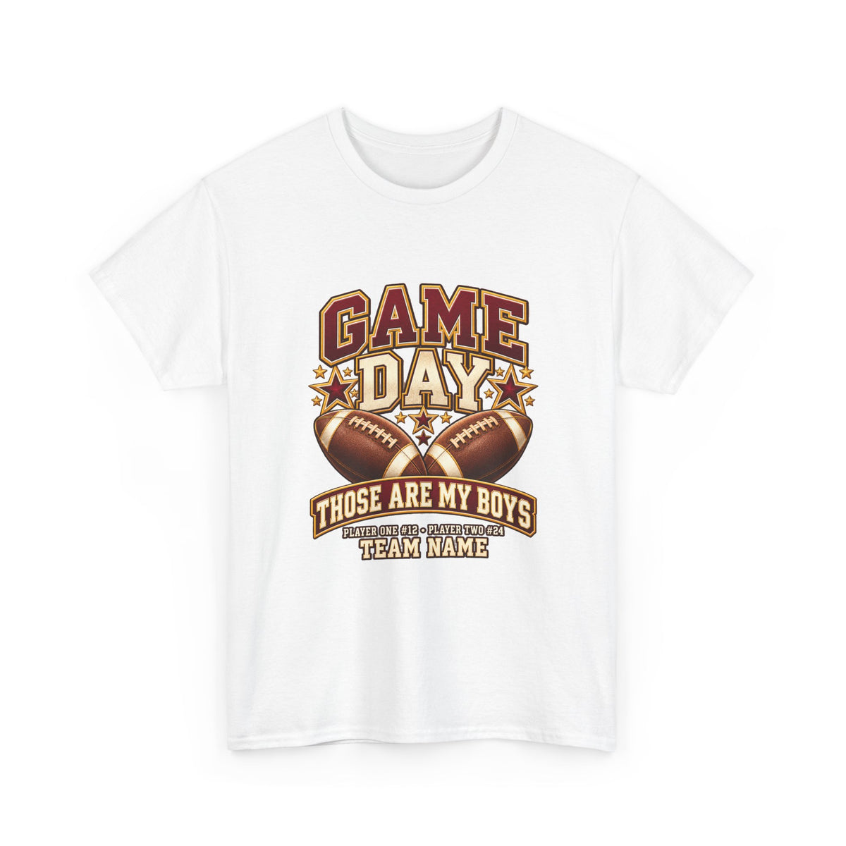 Personalized Game Day Those Are My Boys Shirt — Burgundy Gold
