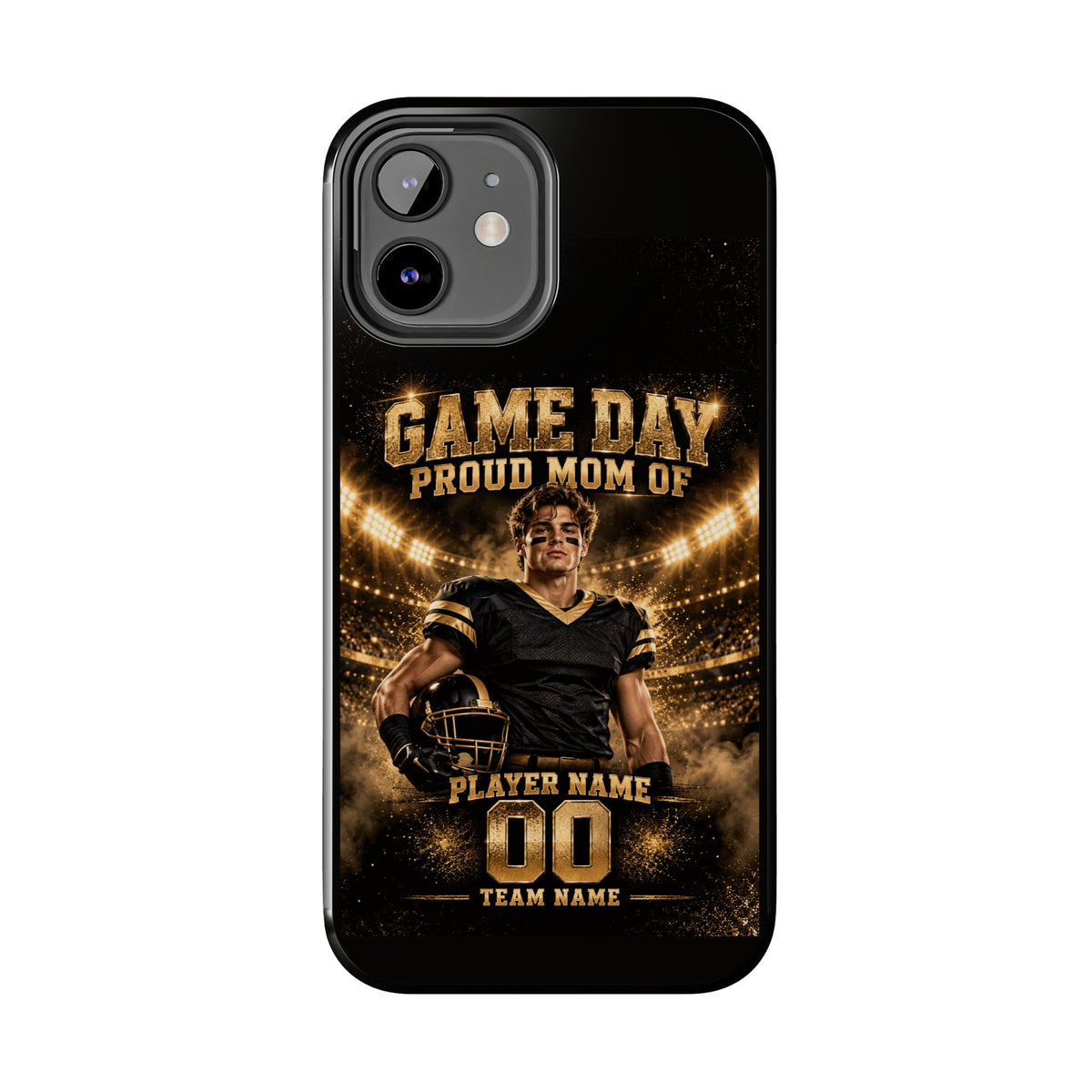 Personalized Game Day Proud Mom Photo Phone Case – Black & Gold