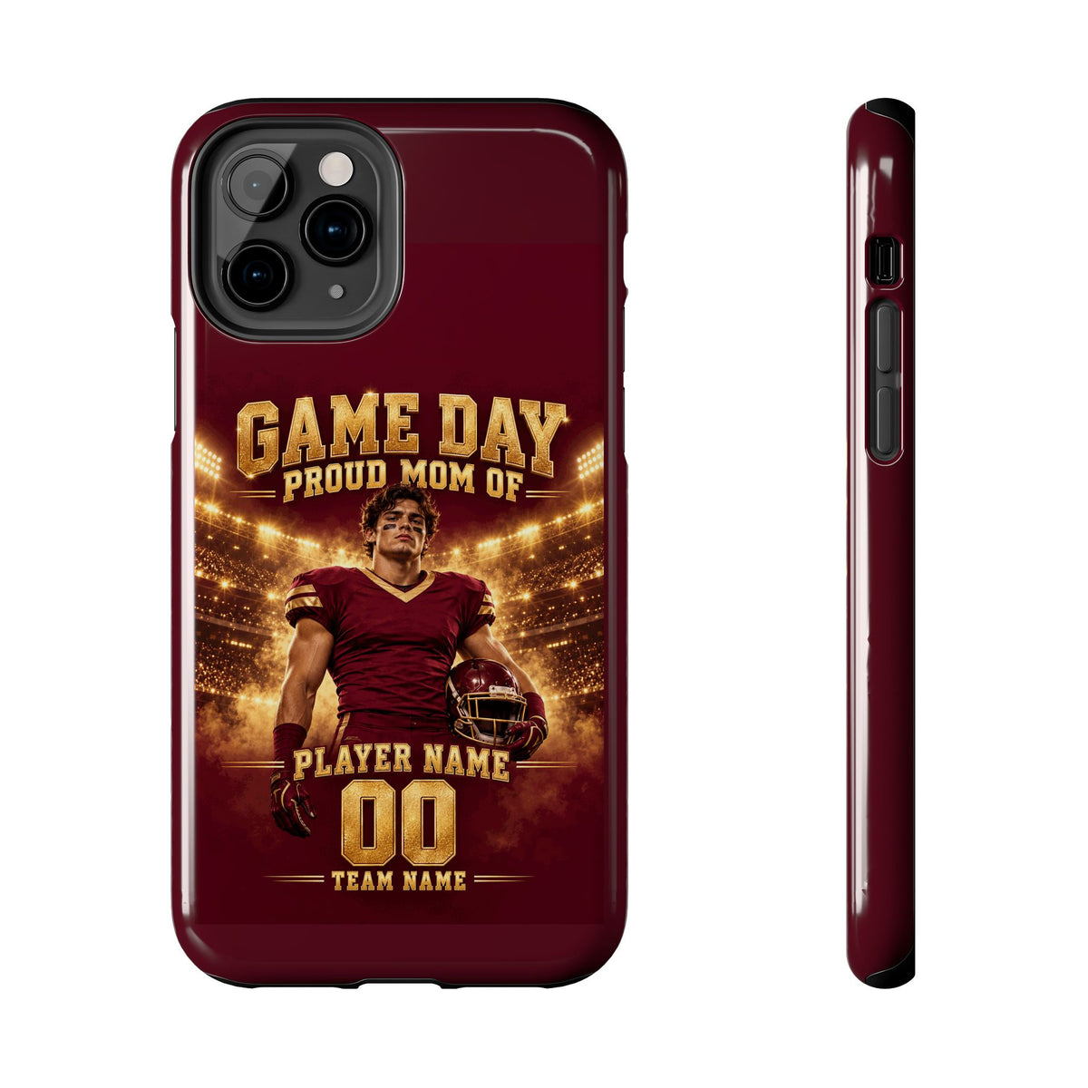 Personalized Game Day Proud Mom Photo Phone Case – Burgundy & Gold