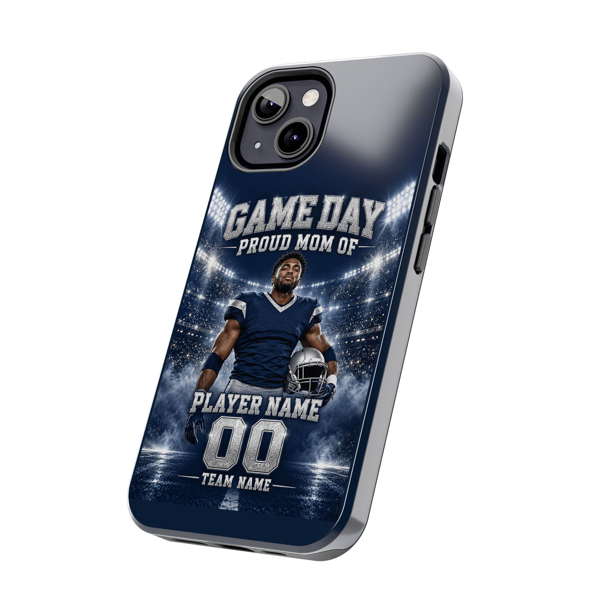Personalized Game Day Proud Mom Photo Phone Case – Navy & Silver