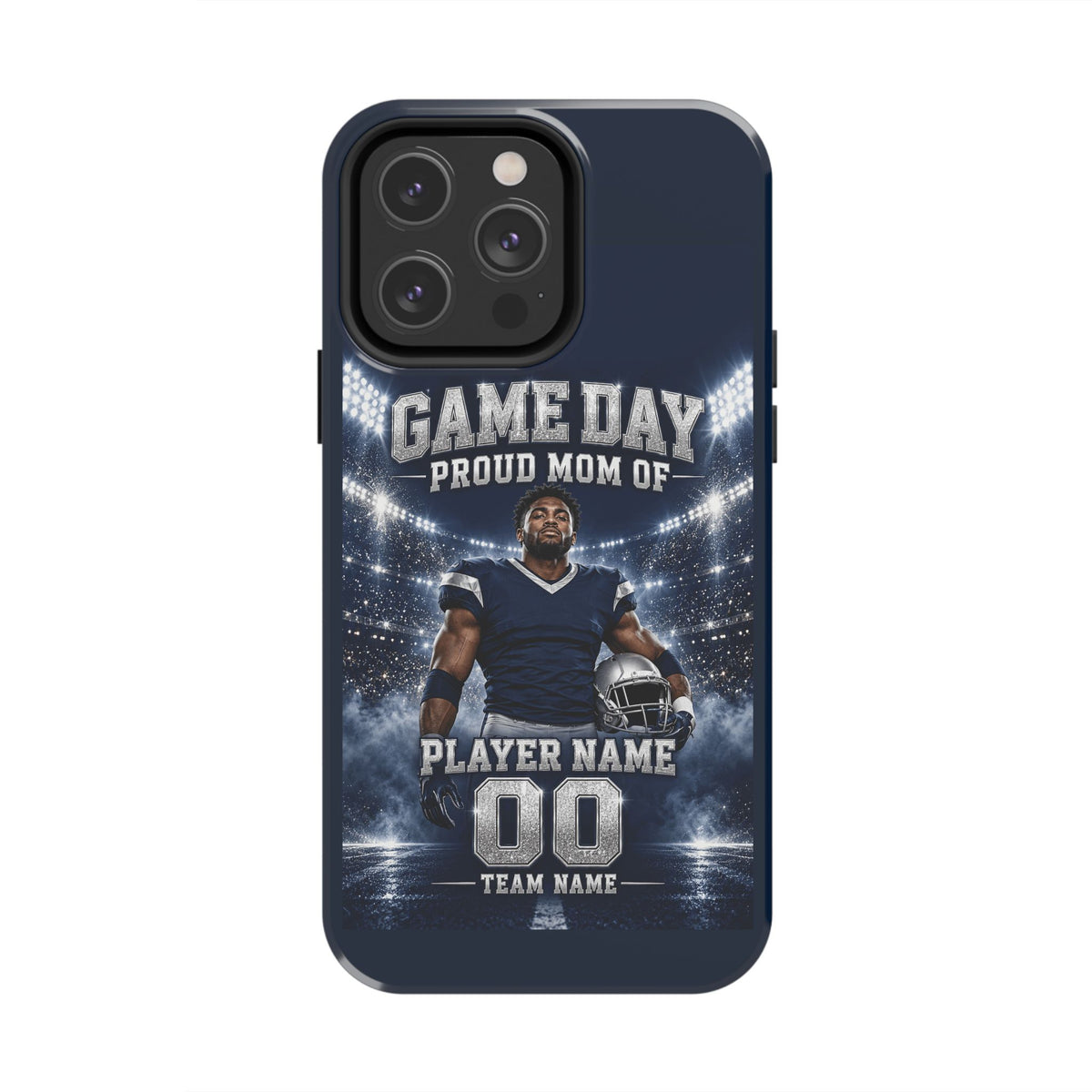 Personalized Game Day Proud Mom Photo Phone Case – Navy & Silver