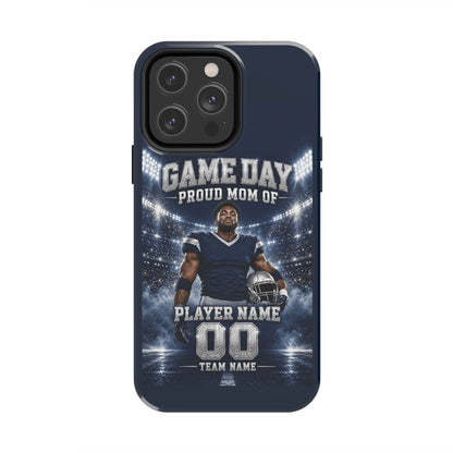 Personalized Game Day Proud Mom Photo Phone Case – Navy & Silver