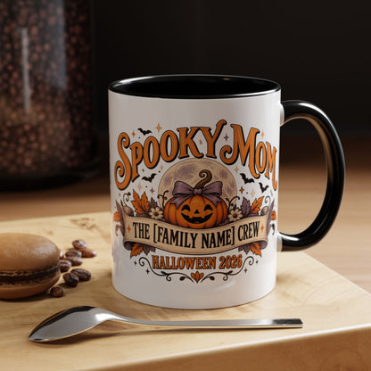 Personalized Spooky Mom Halloween Mug, Custom Family Name Coffee Cup, Halloween Mom Gift, Pumpkin Mug, Fall Gift for Mom