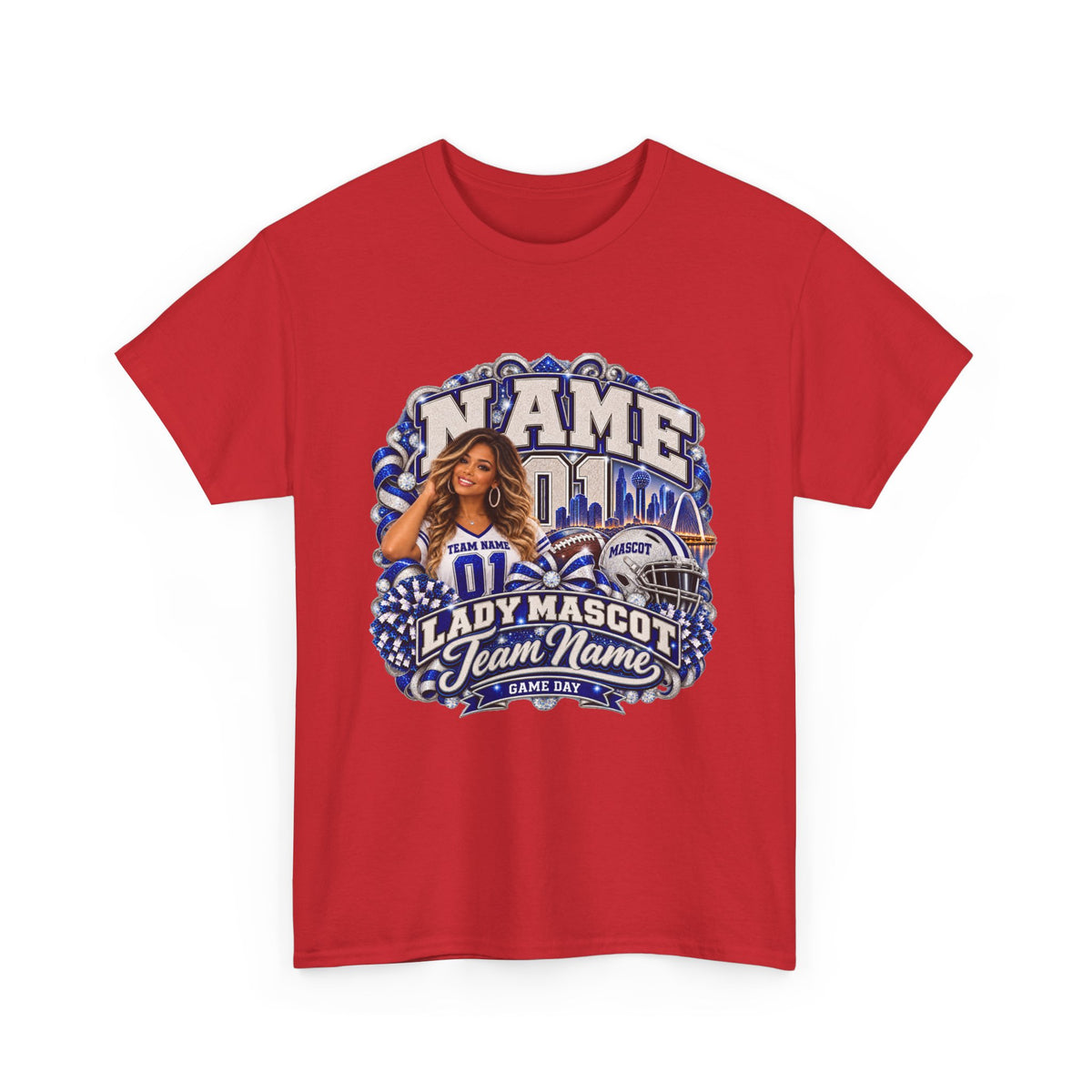 Personalized Football Mom Shirt – Custom Player Name, Number & Team Name – Lady Mascot Game Day Mom Tee – Glitter Effect