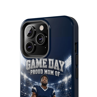 Personalized Game Day Proud Mom Photo Phone Case – Navy & Silver