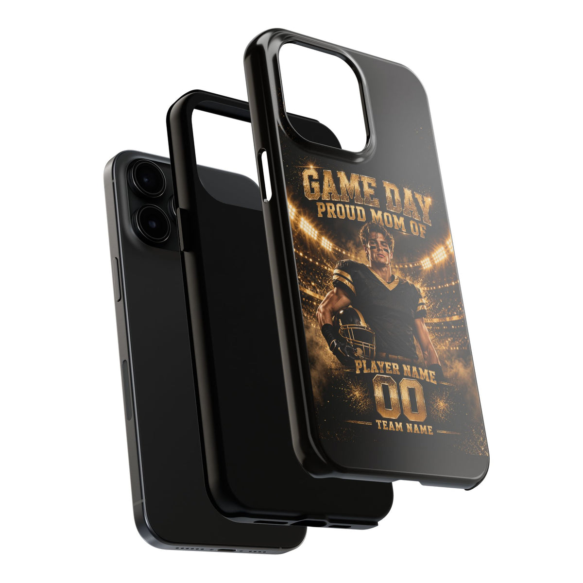 Personalized Game Day Proud Mom Photo Phone Case – Black & Gold