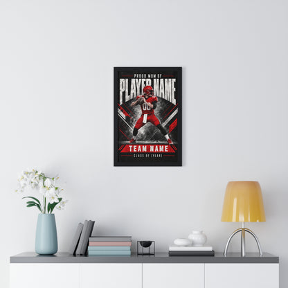 Personalized Proud Mom Football Framed Photo Poster – Red Quarterback – Custom Name, Team & Graduation Year