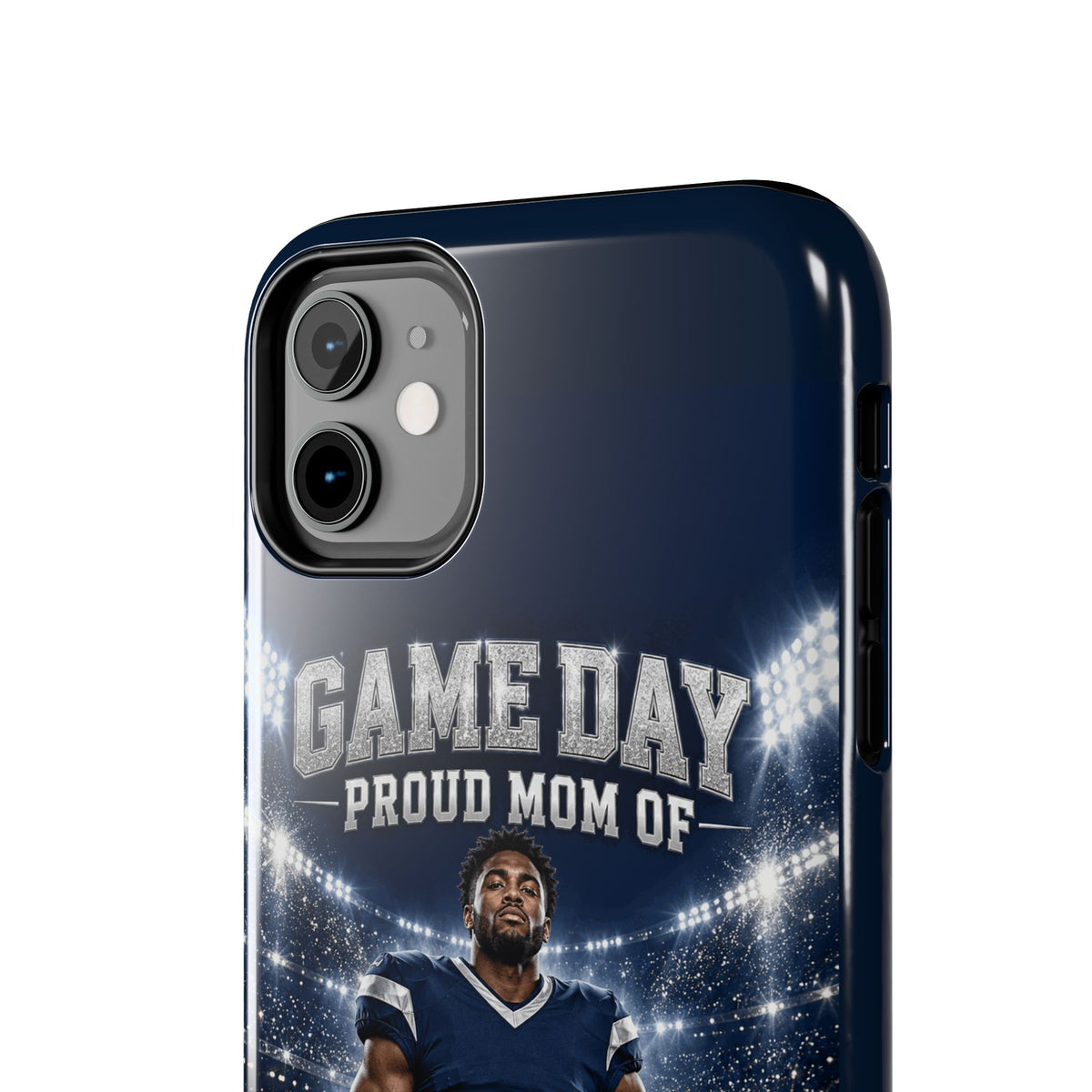 Personalized Game Day Proud Mom Photo Phone Case – Navy & Silver