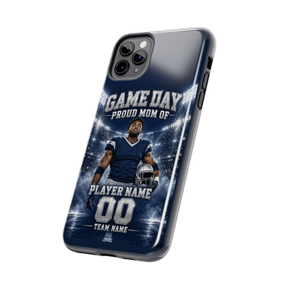 Personalized Game Day Proud Mom Photo Phone Case – Navy & Silver