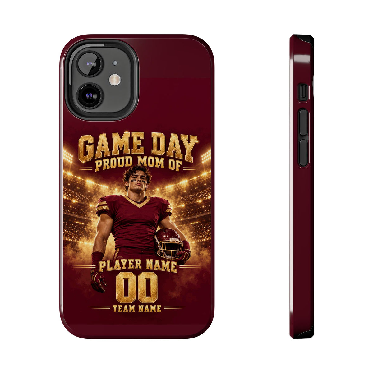 Personalized Game Day Proud Mom Photo Phone Case – Burgundy & Gold