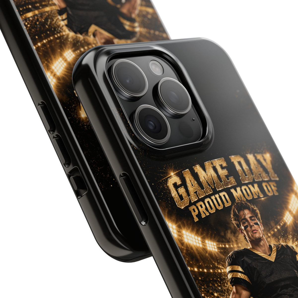 Personalized Game Day Proud Mom Photo Phone Case – Black & Gold