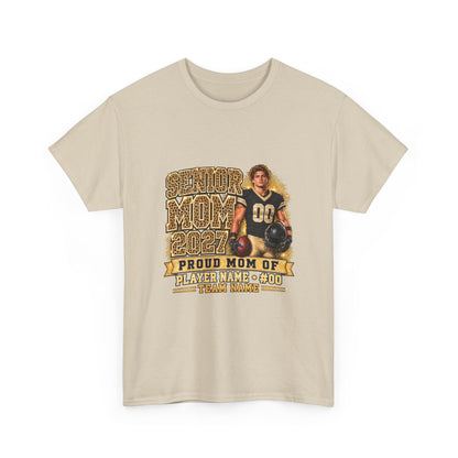 Personalized Senior Mom 2027 Leopard Football Photo Shirt – Gold Glitter Effect, Proud Mom of, Custom Player Name Number & Team