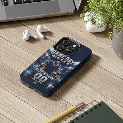Personalized Game Day Proud Mom Photo Phone Case – Navy & Silver